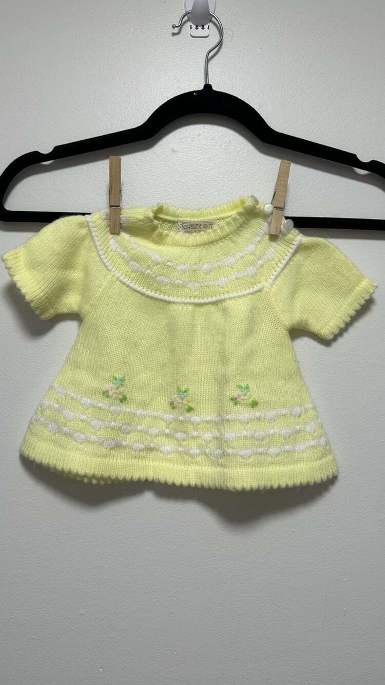 Vintage Baby Girl Yellow Sweater with Floral Details